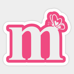 Letter M Lower Case m Alphabet with butterfly Sticker